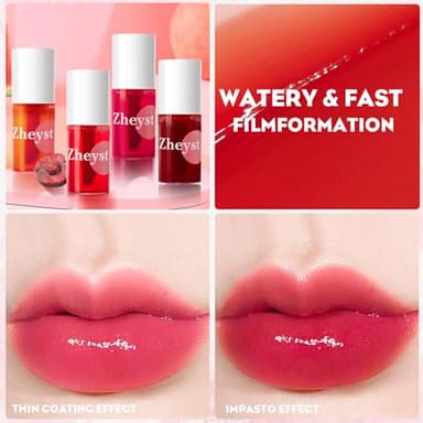 Lip Tint Korean Stain Set, 4 Colors Tinta Para Labios Waterproof Long Lasting Plumping Lip & Cheek Tint Moisturizing Non-sticky Easy Apply Mini Water Lipstick(Apple& Strawberry& Watermelon& Cherry) - Image 5