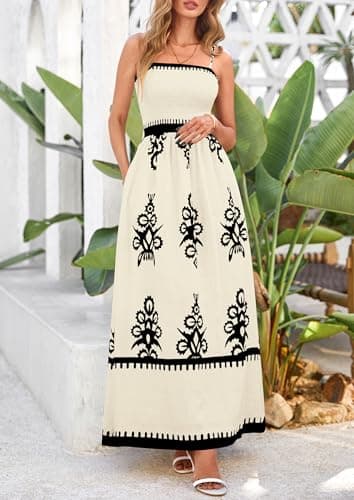 PRETTYGARDEN Summer Dress for Women 2025 Floral Sundress Spaghetti Strap Flowy Beach Vacation Boho Maxi Dresses (Apricot Black Floral,Large) - Image 8