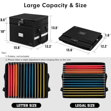 ETRONIK Fireproof Document Box with Lock, 2 Layer File Cabinet Organizer with 5 Tab Inserts, Portable Office Collapsible File Storage with Reflective Strip for Hanging Letter, Legal Size Folder - Image 2