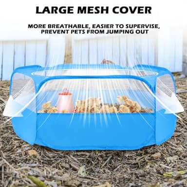 UWE Small Animal Playpen, Chicken Brooder Box with Cover Top, Portable Outdoor Exercise Pet Cage Tent, Waterproof Breathable Pet playpen Indoor for Chick Ktiien Bunny Hamster Guinea Pig, Blue - Image 5