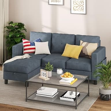 Shintenchi Small Sectional Couch with Ottoman, 3 Seat L Shaped Sofa, Fabric Upholstered Convertible Sofa Couches, Small Couch for Apartments, Living Room and Office(Dark Grey) - Image 5