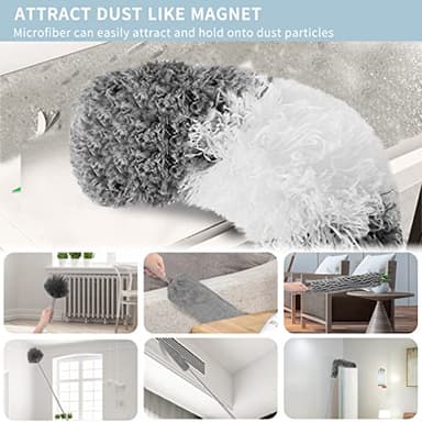 Microfiber Feather Duster with Extension Pole 30 to 100 inches, Reusable,Bendable, Washable Dusters for Cleaning Ceiling Fan, High Ceiling, Blinds, Furniture & Cars, 12PCS - Image 4