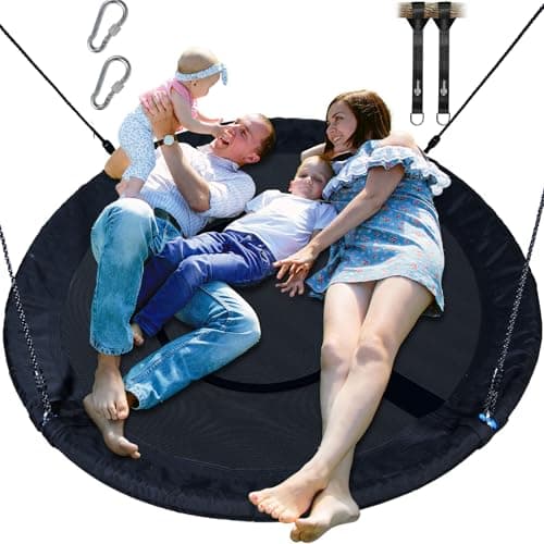 Trekassy 60" Large Saucer Tree Swing for Kids Adults 900D Oxford Waterproof with 2pcs Hanging Straps-Black - Image 1