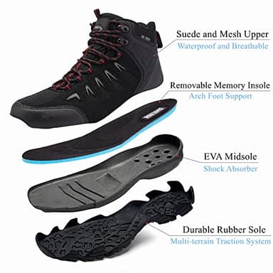 SHULOOK Men's Waterproof Hiking Boots Non-Slip Lightweight Mid Top Ankle Boot Breathable Hiker Trekking Shoes - Image 3