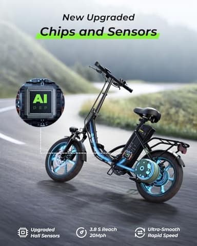 isinwheel U4 16" Folding Electric Bike for Adults, 750W Peak Motor with Max 55Miles PAS Range & 19MPH EBike, 374.4Wh Battery Electric Bicycles Step-Thru Commuter E Bikes for Adults and Teens - Image 3