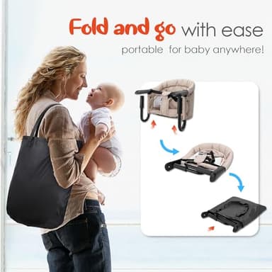 Hook On High Chair - Portable & Foldable for Babies 6-36 Months, Family & Travel Use with Carry Bag(Khaki) - Image 5