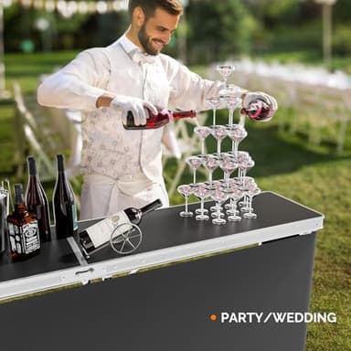 VINGLI 78" Portable Bar Table, 2-Tier Shelves, Mobile Bar Table for Events, Party, Camping, Picnic, Tradeshow, Indoor with Black Skirt (1, 78") - Image 2