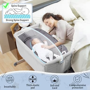 Baby Lounger, Infant Nest Cover, Newborn Lounger Cover Co Sleeper for Baby 0-24 Months, 100% Cotton Breathable Cosleeper for Baby in Bed, Soft Baby Essentials Gifts, Machine Washable (Gray) - Image 6