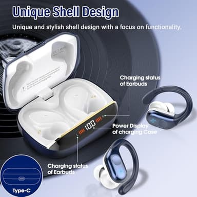 Wireless Earbuds Bluetooth 5.4 Headphones 75H Playtime Stereo Deep Bass Sports Ear Buds with Earhooks, LED Display Bluetooth Earbuds with 4 ENC Mic, IP7 Waterproof Earphone for Running, Dark Blue - Image 5