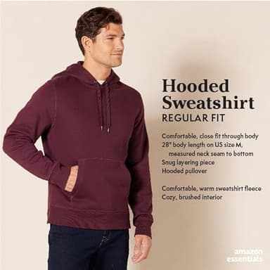 Amazon Essentials Men's Pullover Sweatshirt Hoodie, Big & Tall Options Available, Burgundy, X-Large - Image 2