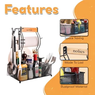 NOLIES Stainless Steel Grill Caddy Organizer, Kitchen Organization, Outdoor Grill With Hanging Hooks and Handle, Condiment & BBQ utensils, Picnic, Grill Camping Accessories Paper Towel Cleaning Caddy - Image 5