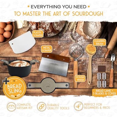 Crovora Pre-Seasoned Cast Iron Dutch Oven for Bread Baking with Skillet Lid - Incl. Sourdough Bread Baking Supplies like Banneton Bread Proofing Basket, 5QT Cast Iron Bread Pan, Bread Oven - Image 5