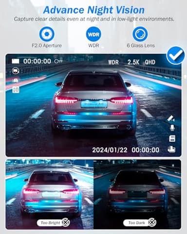 Dash Cam Front and Rear, 2.5K+1440P Triple Car Camera with 32GB Card, 3 Channel Dash Camera for Cars, G-Sensor, 3.16” IPS Screen, 24Hr Parking, 170°Wide Angle, Loop Recording, IR Night Vision, Blue - Image 6