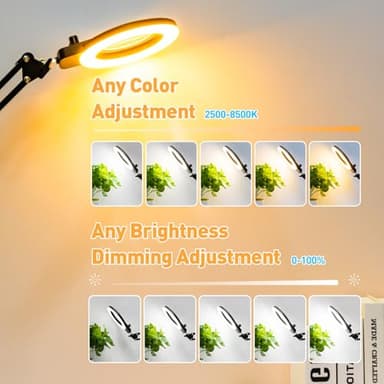 12X Magnifying Glass with Light, Any Color Modes & Stepless Dimming Brightness LED Magnifying Lamp with Clamp, Adjustable Arm Hand Free Lighted Magnifier for Craft Reading Repair Workbench Hobby - Image 6