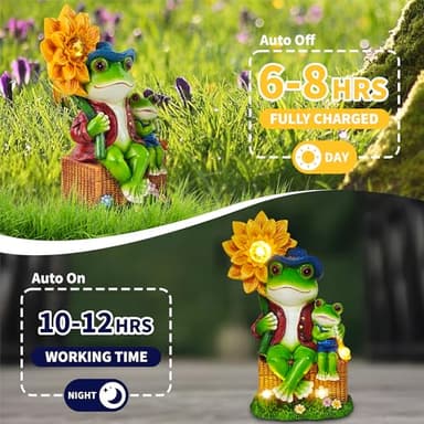 CFFOWNUG Outdoor Frog Garden Decor: 9'' Yard Decoration with Sunflower Light Funny Solar Frog Gifts for Women Mother's Day Housewarming Gift - Image 3