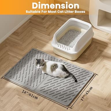 Pieviev Cat Litter Box Mat, 24"x 17" EVA Scratch Resistant Litter Trapping Mat, Easy Clean for Scatter Control, Soft on Kitty Paws, Waterproof & Urine Proof for Indoor Use, Gray - Image 6
