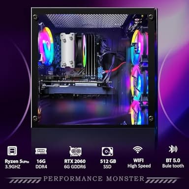 STGAubron Gaming PC Desktop Computer, AMD Ryzen 5 2600 up to 3.9G, GeForce RTX 2060 6G, 16G DDR4, 512G SSD, 600M WiFi, BT 5.0, RGB Fan x4, Windows 11 Home - Image 4