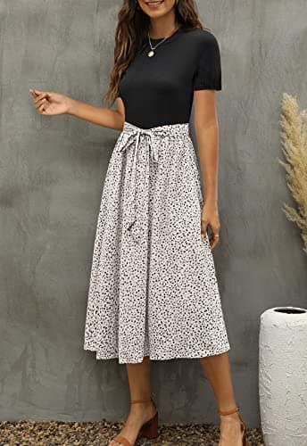 Zattcas Women Summer Short Sleeve Ribbed Midi Dress with Pockets Casual Work Dress Black L - Image 4