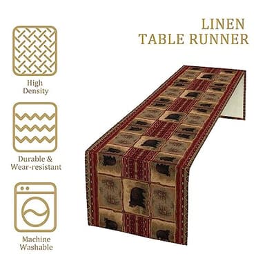 Rustic Bear Table Runner, Retro Vintage Bear Country Cabin Cottage Pine Tree Dinner Table Decoration for Home Kitchen Dining 13"x108" - Image 4