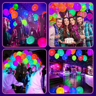 100 Pcs UV Neon Balloons ,Neon Glow Party Balloons UV Black Light Balloons Glow in the dark for Birthday Decorations Wedding Glow Party Supplies Blacklight Reactive Fluorescent Balloons - Image 6