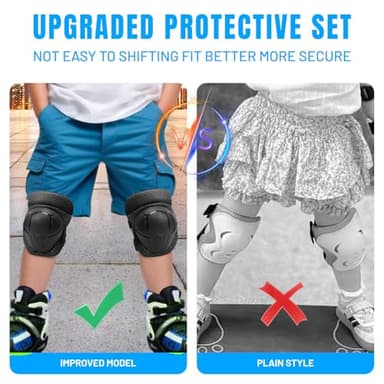 GEQID Kids Knee Pads Elbow Pads Wrist Guards Set ,Protective Gear for 4-6-12 Boys Girls Roller Skating Scooter Skateboarding Bike (Black, Free Size (4-12 Years or 40-80lbs)) - Image 5