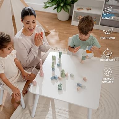 Comfy Cubs Stacking Rocks 36 Pieces, 36 Months+, Educational Toddler Stacking Blocks, Promotes Imagination, Balance & Fine Motor Skills - Wooden Rocks Sensory Toys Gift for Kid, Neutral Pack - Image 4