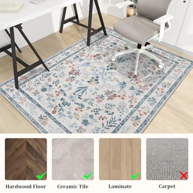 chakme Office Chair Mat for Hardwood Floor, 72"x48" Easy Glide Computer Desk Mat Protector for Rolling Chair Under Desk Rug Nonslip Backing, Machine Wash, (Floral) - Image 3