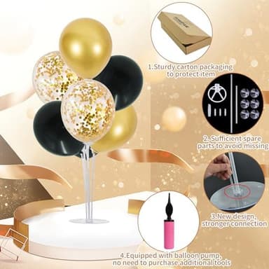 TONIFUL 6 Set Balloon Centerpieces for Table Black Gold Confetti Balloon Stand Kit for 2025 Graduation Party Decoration Birthday Anniversary Halloween 2025 Party Decorations - Image 6