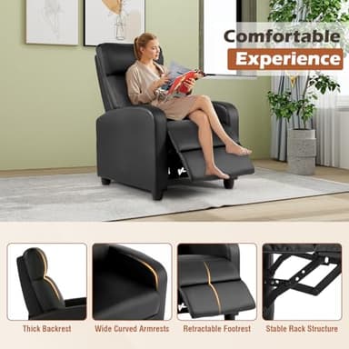 BestMassage | Recliner Chair | No Massage Function | Leather Black | with Lumbar Support, Adjustable Push Back, Wide Armrests, Footrest & Padded Seat | Easy Assembly | for Living Room, Home Theatre - Image 4