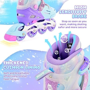 2PM SPORTS Kids Inline Skates for Girls Ages 4-8 8-12 6-12 5-8 10-12 with Light Up Wheels, Adjustable Girls Roller Skates Blades for Kid Women Beginner Youth Indoor Size 11C 1 2 3 4 5 6 7 8 Snowflakes - Image 5
