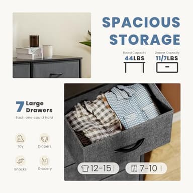 DUMOS Dresser for Bedroom with 7 Fabric Drawers, Chest Organizer Units for Clothing, Closet, Bedroom, Storage Tower with Cabinet, Metal Frame, Wooden Top, Lightweight Nursery Furniture, Grey - Image 4