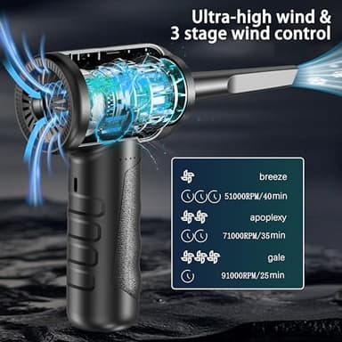 Compressed Air Duster-Cordless Air Blower-Electric Air Duster for Cleaning Keyboard PC-Air Cleaning Kit-3 Speed Duster Cleaner with LED-Light-no Canned air dusters-car Dusters - Image 2