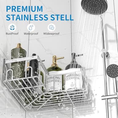Youvip Adhesive Corner Shower Caddy - No Drilling Wall Mounted Shower Shelves-Rustproof, Organizer for Bathroom with Soap Holder. Silver - Image 7