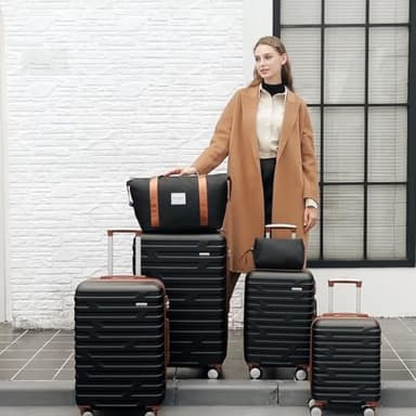 LARVENDER Luggage 6 Piece Sets Hardside Expandable Suitcases with Spinner Wheels TSA Lock, Lightweight Travel Carry On Luggage Sets for Women, Black - Image 4