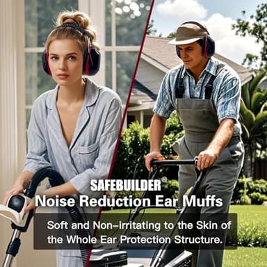 SAFEBUILDER Safety Ear Muffs SNR 33dB Noise Reduction Earmuffs Adults Sound Proof For Sleeping Outdoor Working Shooting Industrial (1, 1-Black Combine Red) - Image 6