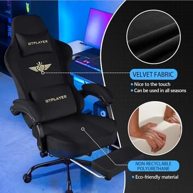 GTPLAYER Gaming Chair Fabric with Pocket Spring Cushion, Big and Tall Gamings Chairs 350LBS High Back Computer Chair with Footrest for Adults Lumbar Support Swivel Game Chair for Office Light Black - Image 4