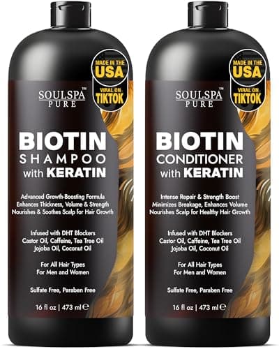 Biotin Shampoo and Conditioner Set with Keratin - Sulfate-Free Advanced Anti-Thinning, Hair Growth Shampoo and Conditioner Combo Repair Formula - with DHT Blockers, for Men & Women - 16 fl oz each - Image 1