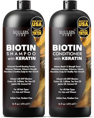 Biotin Shampoo and Conditioner Set with Keratin - Sulfate-Free Advanced Anti-Thinning, Hair Growth Shampoo and Conditioner Combo Repair Formula - with DHT Blockers, for Men & Women - 16 fl oz each - Image 1