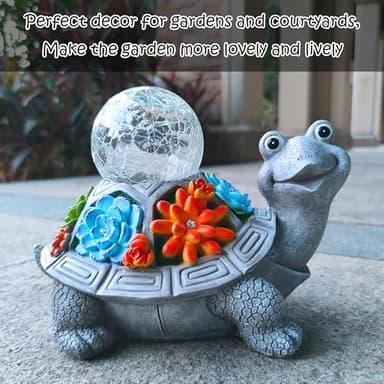 JOYBEE Solar Turtle Garden Statue Outdoor Decor-Turtle Solar Figurines Lights Decorations for Patio Yard Lawn Ornaments-Turtle Gifts for Birthday Easter Housewarming(Color) - Image 2