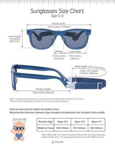 COCOSAND Flexible Polarized Baby Sunglasses with Strap Soft Silicone Nose Pad UV Protection for Infant Toddler Boys Grils Age 0-24 Months - Image 5