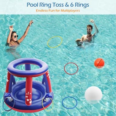 Jasonwell Pool Toys Games Set - 3 in 1 Pool Volleyball Net Basketball Hoop Ring Toss Game Inflatable Floats Water Floating Volleyball Swimming Pools Party Game Accessories Toy Gift Kids Teens Adults - Image 4