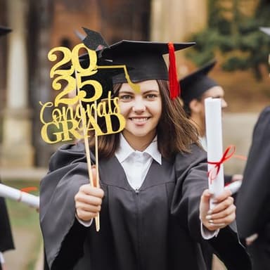 Graduation Decoration 2025, 16 PCS Gold and Black Double Sided Sparkling Graduation Centerpieces Sticks for Table, Class of 2025 Graduation Party Decorations, Table Toppers Set of 4 - Image 3