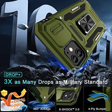 DEERLAMN Case for iPhone 11 with Slide Camera Cover+Screen Protector(2 Packs),Rotated Ring Kickstand Military Grade Shockproof Protective Cover-Olive Green - Image 3