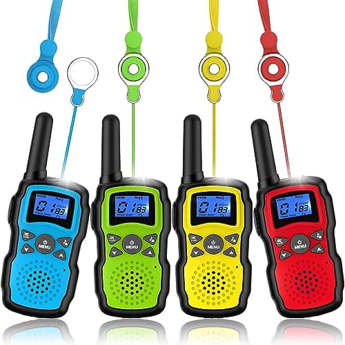 Wishouse Walkie Talkies for Kids Adults Long Range,Xmas Birthday Gift for 3 4 5 6 7 8 9 10 Year Old Boys Girls,Hiking Camping Gear Toys with Lamp,Lanyards,VOX,Easy to Use,4 Pack(No Battery No Charger) - Image 1