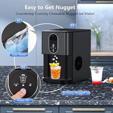 Portable Nugget Ice Maker Countertop, Self-Dispensing Pebble Ice Maker, 44 lbs/Day Soft Chewable Pellet Ice Machine for Home, Kitchen, Bar, Single Button Operation, Compact Design Ice Making Machine - Image 5