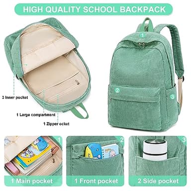 School Backpack for Teens Large Corduroy Bookbag Lightweight 15.6 inch Laptop Bag for Girls Women Casual High School College - Image 4