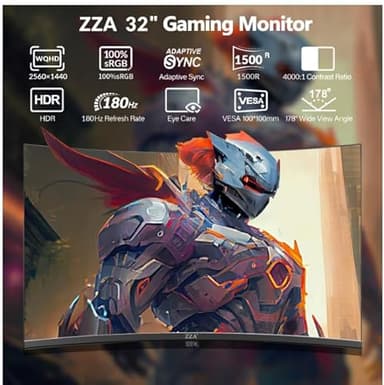 ZZA 32 Inch Monitor,1440p,2K 165Hz, 1ms Response Time,Computer Monitor FreeSync & G-Sync, HDR10, 122% sRGB Coverage, DP/HDMI, PC Monitor VESA Mount Compatible - Image 2