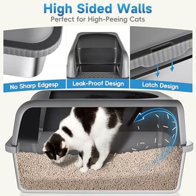 2 Pack Stainless Steel Cat Litter Box with Lid, XL Extra Large Metal Box for Big Cats, 24" L x 16" W x 12" H, Enclosed Litter Box High Sided, Non-Sticky, Include Litter Scoop - Image 2