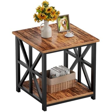 GreenForest End Table with 2-Tier Storage Shelf, 24 inch Large Side Table for Living Room, Modern Nightstand for Bedroom Bedside Office Farmhouse, Walnut - Image 1