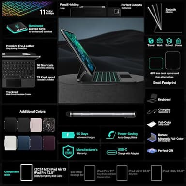 typecase Keyboard Case for iPad Air 13(M3 2025 / M2 2024) and iPad Pro 12.9 (6th, 5th, 4th, 3rd Gen),Magic Keyboard for iPad Pro 12.9,Keyboard Case with Multi-Touch Trackpad, 11 Colors Backlight,Black - Image 6